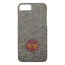 Fischgrätenmuster-Tweed und Leder-Monogramm
