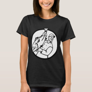 Fischhändler hält und verkauft Fisch im Kreis T-Shirt