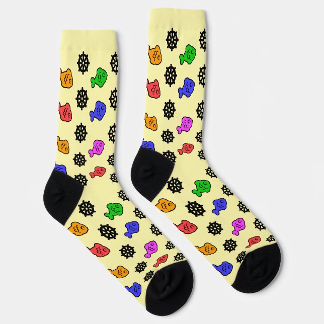 Fischige Räder Blassgelb   Socken (Rechts)