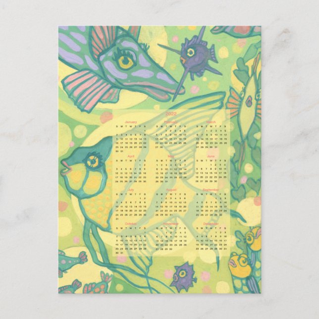 Fischkalender 2022 Unterwassertiere im Meer Postkarte (Vorderseite)