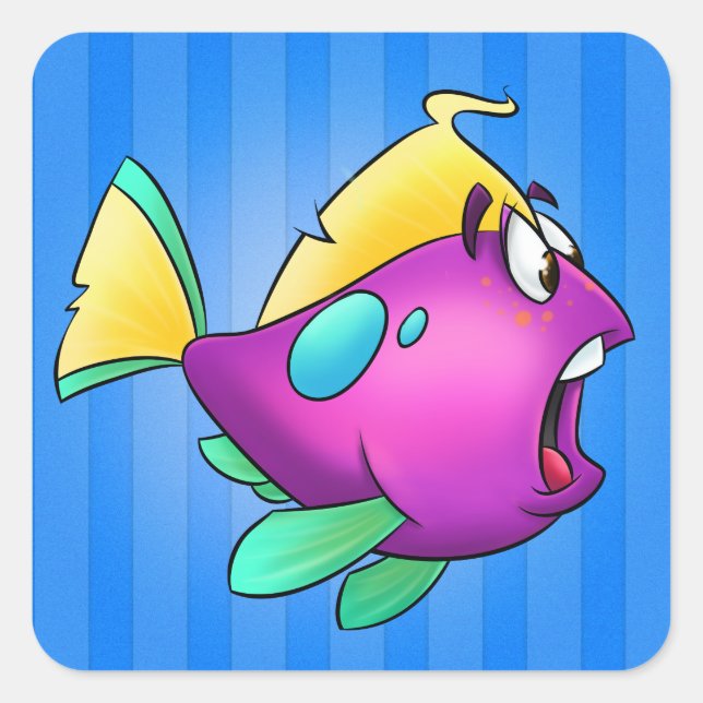 Fischkleber für Cartoon Quadratischer Aufkleber (Vorderseite)