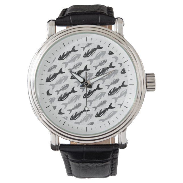 Fischknochen - Meeresfrüchte auf der Karte Armbanduhr (Vorderseite)