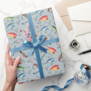 Fischköpfe auf leicht blau-grau geschenkpapier