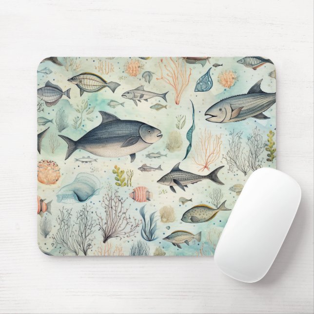 Fischkorallen Unterwasser Wasserfarbe Mousepad (Mit Mouse)