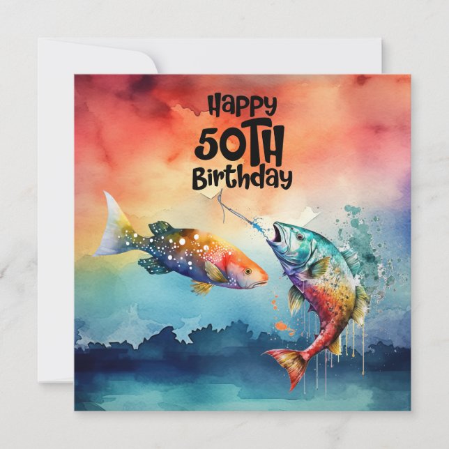 Fischliebhaber 50. Geburtstag Fischfarb Karte (Vorderseite)
