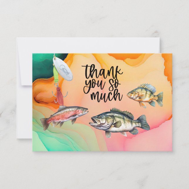 Fischliebhaber Geburtstag mit Fischhaken Aquarell Dankeskarte (Vorderseite)