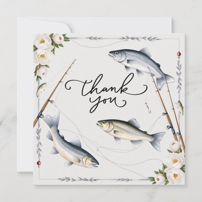 Fischliebhaber Vielen Dank mit Fisch und Blume Dankeskarte (Vorderseite)