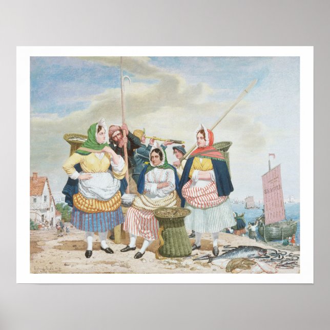 Fischmarkt am Meer, c.1860 (Erdöl auf Leinwand) Poster (Vorne)