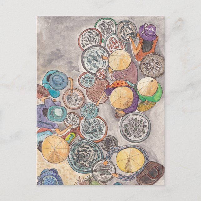 Fischmarkt Hoi An Vietnam Aquarellbilder Postkarte (Vorderseite)