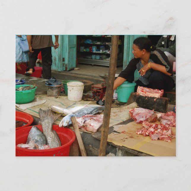 Fischmarkt Kalimantan bei Pangkalanbun Postkarte (Vorderseite)