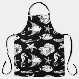 Fischmotiv: Schwarz-weißes Muster. Schürze