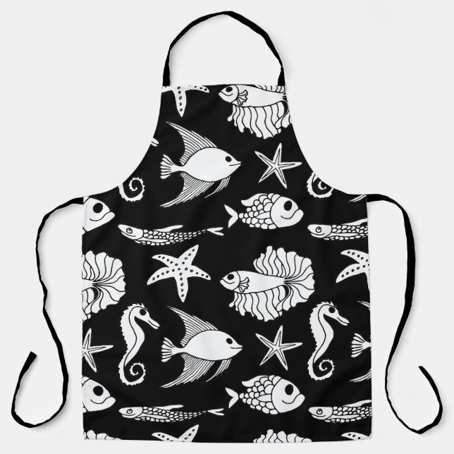 Fischmotiv: Schwarz-weißes Muster. Schürze (Vorderseite)