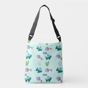Fischmuster auf blau tragetaschen mit langen trägern