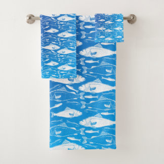 Fischmuster Blau Badhandtuch Set