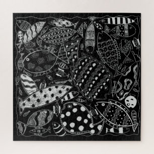 Fischmuster Schwarz-Weiß Moderne Kunst