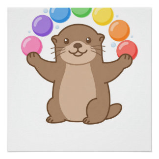 Fischotter jongliert bunte Blasen Kunst Poster