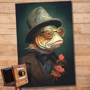 Fischportrait in Anzug und Hat 1 Decoupage Paper Seidenpapier