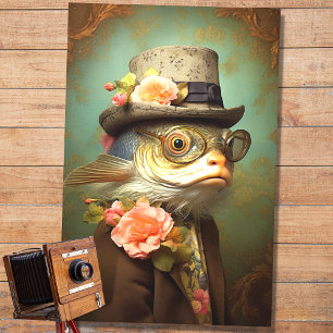 Fischportrait in Anzug und Hat 3 Decoupage Paper Seidenpapier