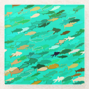 Fischschule, Aqua, Green und Gold Glasuntersetzer