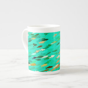 Fischschule, Aqua, Green und Gold Prozellantasse