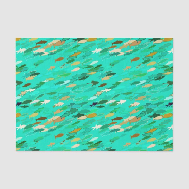 Fischschule, Aqua, Green und Gold Seidenpapier (Vorderseite)