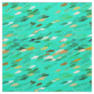 Fischschule, Aqua, Green und Gold Stoff