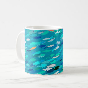 Fischschule, blau, weiß, türkis kaffeetasse