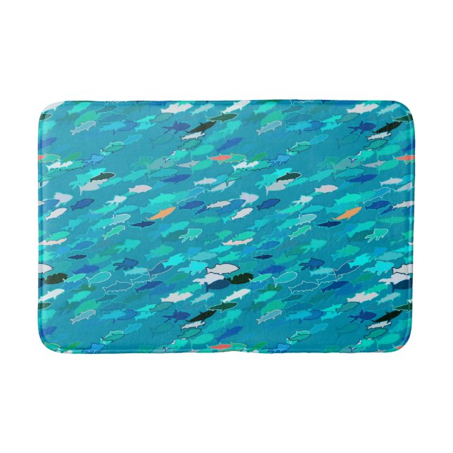 Fischschule, Türkis, Blau und Aqua Badematte (Vorderseite)