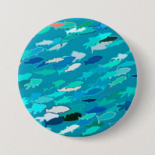 Fischschule, Türkis, Blau und Aqua Button
