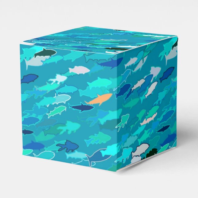 Fischschule, Türkis, Blau und Aqua Geschenkschachtel (Vorderseite)