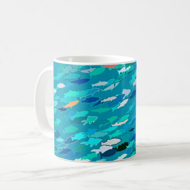 Fischschule, Türkis, Blau und Aqua Kaffeetasse (Vorderseite Links)