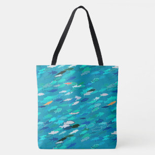 Fischschule, Türkis, Blau und Aqua Tasche