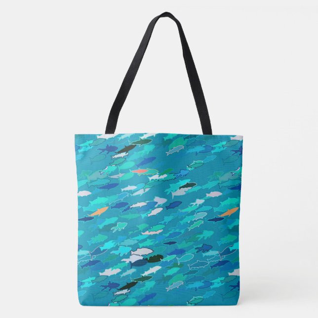 Fischschule, Türkis, Blau und Aqua Tasche (Vorderseite)