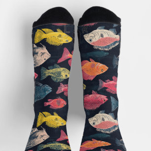 Fischspezies Khalk Zeichnend Muster Schwarz Socken
