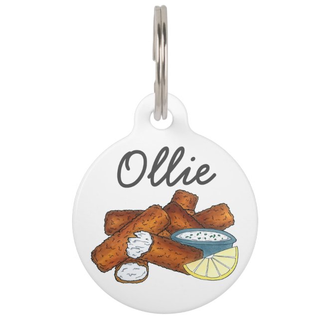 Fischstäbchen Fischstäbchen Fischfänger Tartar Sau Haustiermarke (Vorderseite)