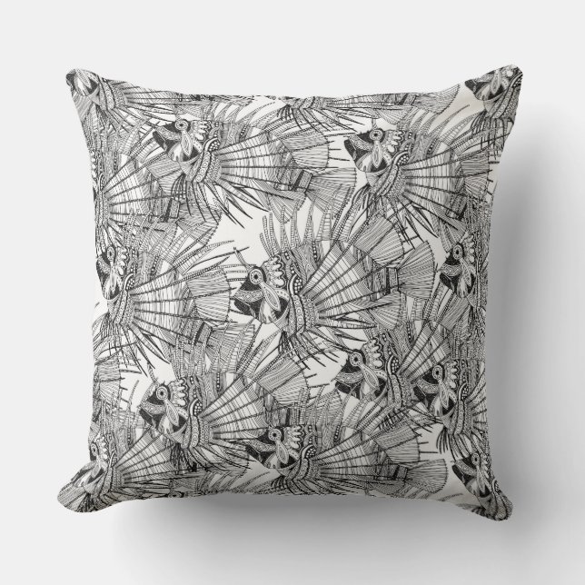 Fischwunder Schwarz-weiß Kissen (Vorderseite)