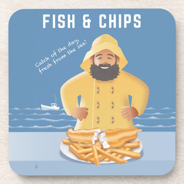 Fish and Chips Getränkeuntersetzer (Vorderseite)