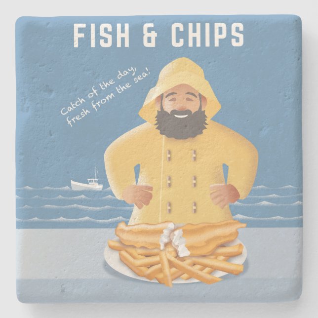 Fish and Chips Steinuntersetzer (Vorderseite)