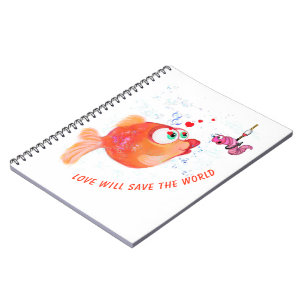 Fish and Worm Notebook Romantic Cartoon Notizblock