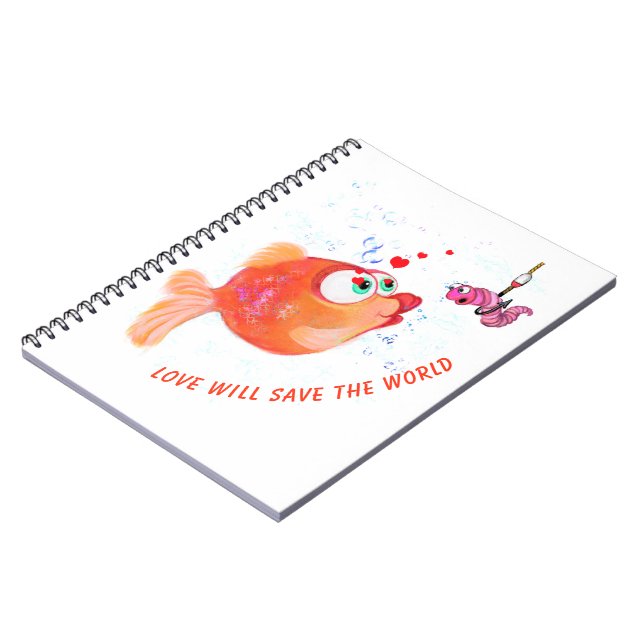 Fish and Worm Notebook Romantic Cartoon Notizblock (Linke Seite)