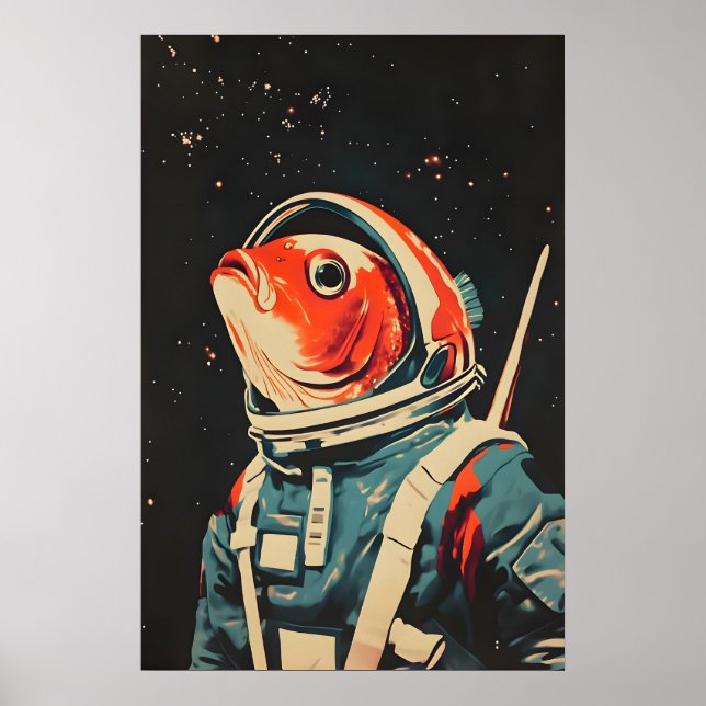 Fish Astronaut Poster, Fish Retro Print, Fish Poster (Vorne)