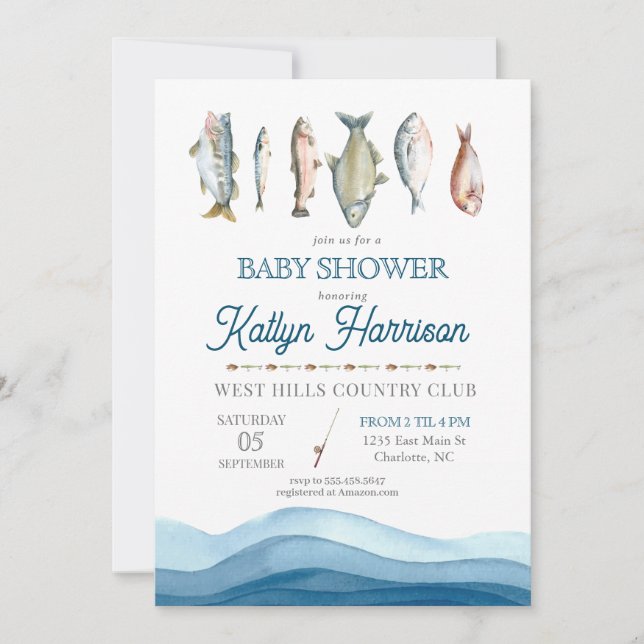 Fish Baby Shower Einladung, Angelbabie Dusche Einladung (Vorderseite)