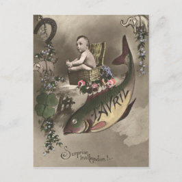 Fish Baby Vierblättriges Kleeblatt Poisson d'avril Postkarte