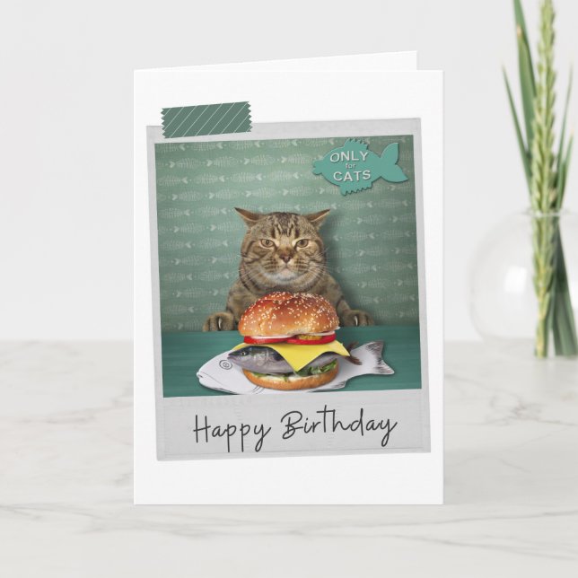 Fish Burger Cat Funny Birthday Card Karte (Vorderseite)