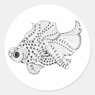Fish Doodle Runder Aufkleber
