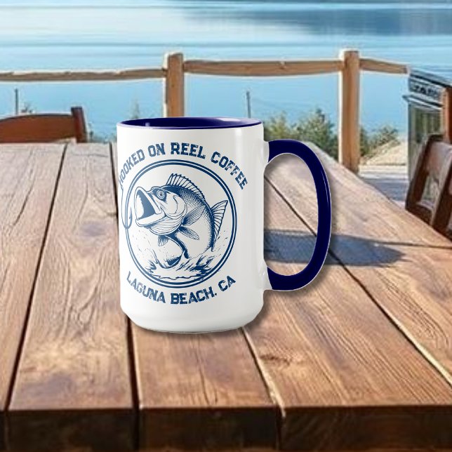 Fish-Funny-Hooked on Reel Coffee Tasse (Funny Fish Coffee Mug-Hooked on Reel Coffee-Fisherman Core)
