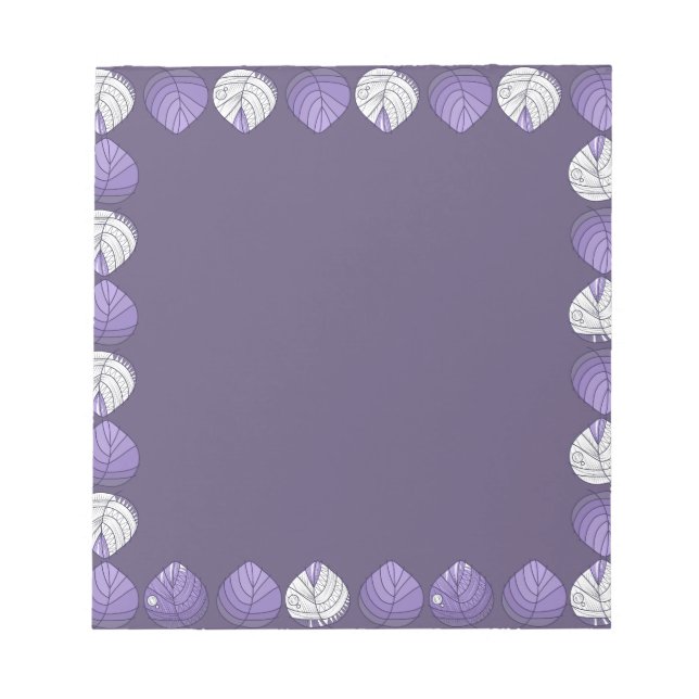 Fish Head Blätter Lilac White Black Notizblock (Vorderseite)