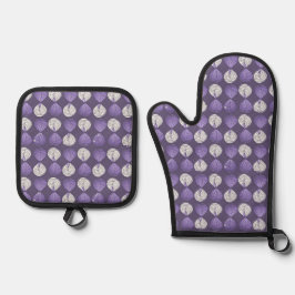 Fish Head Blätter Lilac White Black Ofenhandschuh & Topflappen-Set