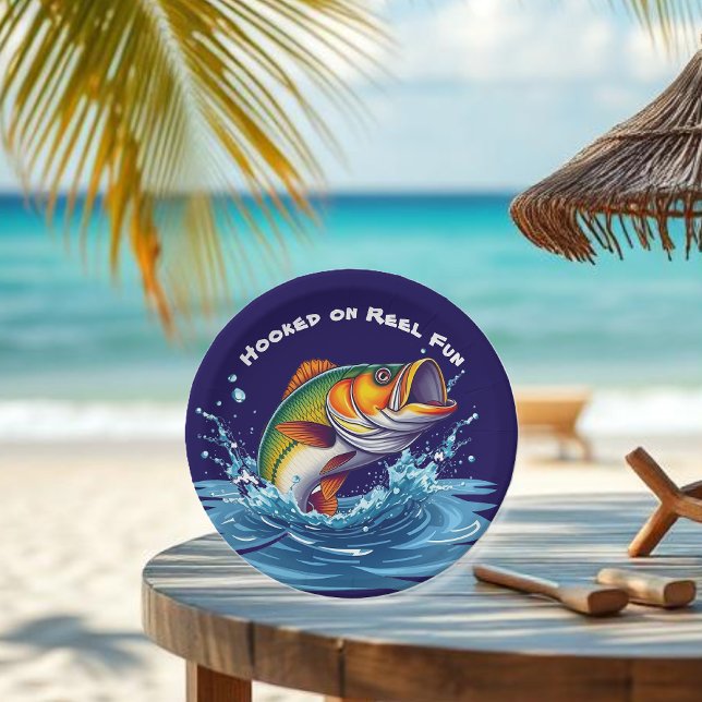 Fish-Hooked on Reel Fun Pappteller (Fish out of Water Birthday Plates Hooked on Reel Fun Summer Party Supplies)