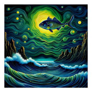 Fish in Moonlight Poster